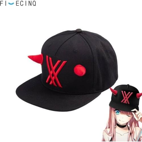 Anime Hat darling in the franxx 02 Cap Girls Black White Hats Funny Cool Red Horn Design