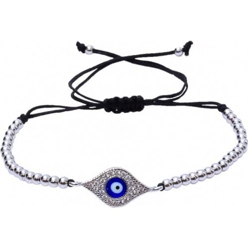 Hot Sale ! Stainless steel Plated Beads with the Blue Nature Eye , Macrame Bracelets For Women ,Good Sell Black Rope chain