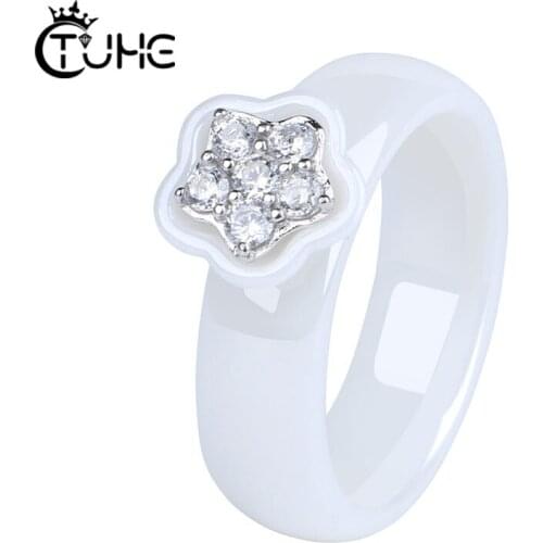 2019 New Wedding Flower Shape Rings For Women Trendy Party Gift Engagement Romantic Healthy Ceramic Rings Fashion Female Jewelry