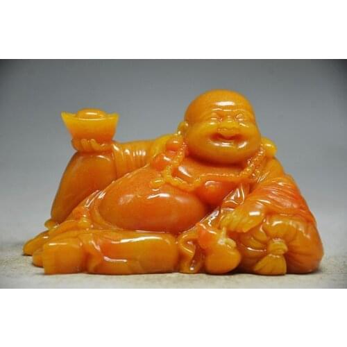 COLLECTIBLE CHINESE SHOUSHAN STONE HAND CARVED MAITREYA BUDDHA STATUE