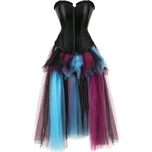 Corset Skirt Steampunk Medieval Strapless Bustiers with Long Tulle Tutu Masquerade Party Dresses Basque Korsage Sexy Plus Size