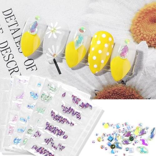 Hot 6cell Bag 3D Acrylic Nail Art Decorations Multicolored Ab Flat Bottom Shiny Crystal Mixed for DIY Nail Art Gems Jewelry Tool