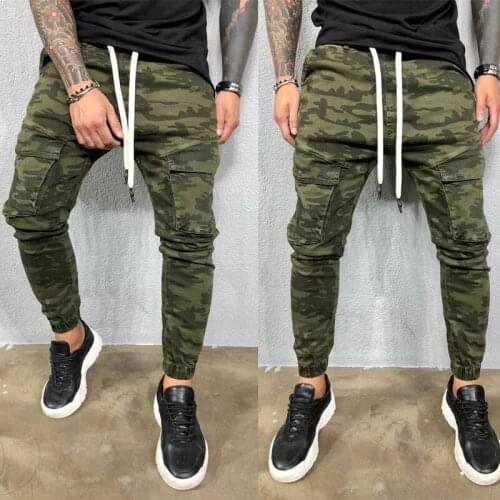 Camouflage Print Skinny Jeans for Mens Spring Casual Army Green Stretch Denim Pencil Pants
