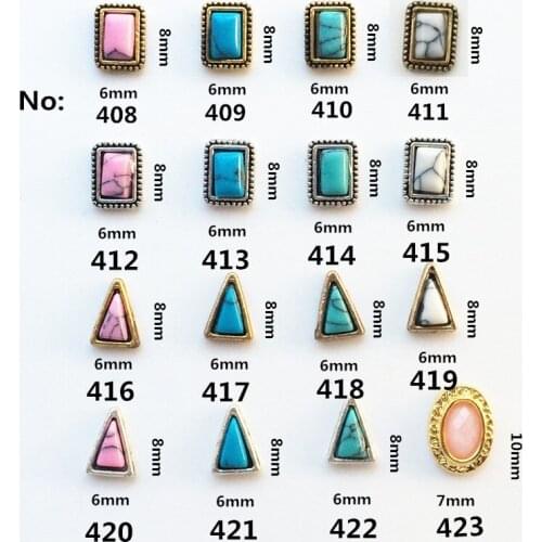 20pcs/pack Japan Alloy Nail Art Retro Rectangle Triangle with Turquoise Stone Metal Accessorie for Phototherapy Nail Sticker DIY