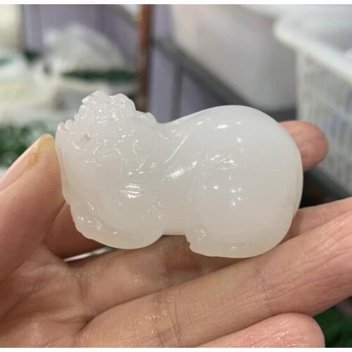 Natural White Jade Dragon Turtle Pixiu Three Dimensional Jadeite Necklace Jewellery Accessories Hand-Carved Luck Amulet Gifts P4