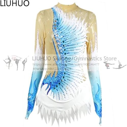 Ice Skating dress girls Rhythmic leotard Children Unitard Gymnastics blue ballroom Figure Skating dress Girls ballet leotard