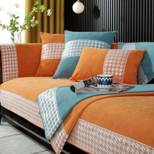 Luxury Chenille 3 Seater Couch Cover L Shape Yellow Sofa Cover Loveseat Corner Sofa Slipcover Armrest Sofa Towel Non-slip