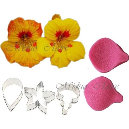 Silicone Nasturtium Petal Veiner & Cutter Flower Petal Cutter Fondant Sugarcraft Metal Cutter Cake Decorating tools