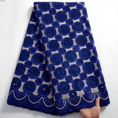 Blue Cotton Nigerian Lace Fabrics 2021 High Quality Lace Swiss Voile Lace Fabric Embroidered African Lace Fabric For Dress S2449