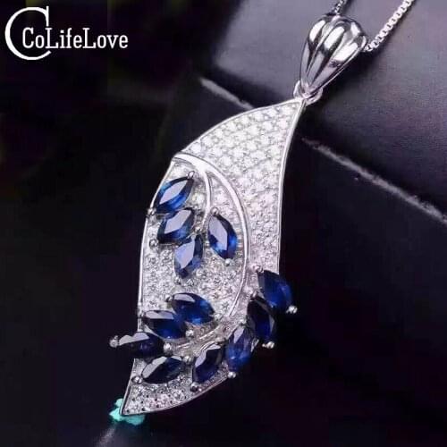 Stylisy natural sapphire pendant 12 pcs 2.5mm*5mm natural sapphire solid 925 sterling silver sapphire gemstone pendant necklace