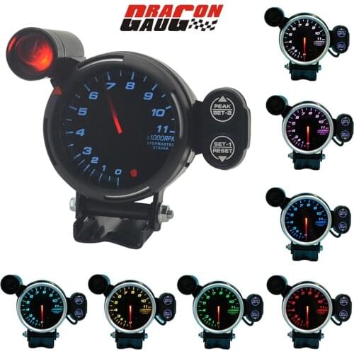 Dragon Gauge 80mm(3.75 Inch) 7 Color backlight With Shift Light and Peak warning 1 to 8 cylinder Car Tachometer Gauge RPM Meter