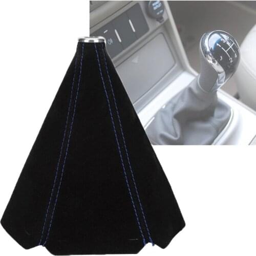 POSSBAY Universal Black PVC Carbon Fiber Grain with Blue Stitched Shift Shifter Knob Boot Cover Dustproof Suit For VW Golf 4