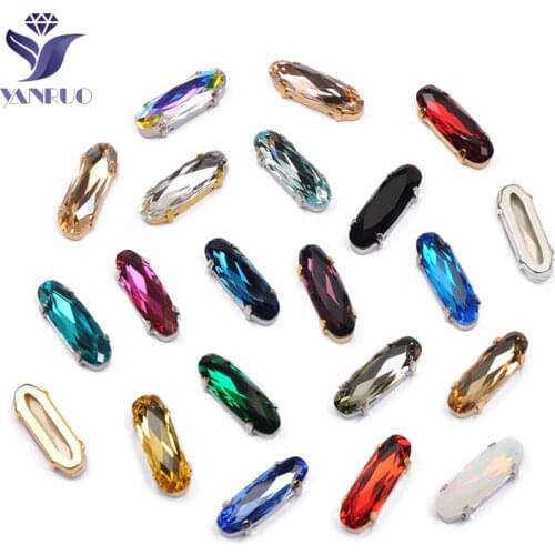 YANRUO 4161 Elongated Baguette Strass Crystal Fancy Stones With Claw Setting K9 Point Back Sewn Rhinestones For Needlework