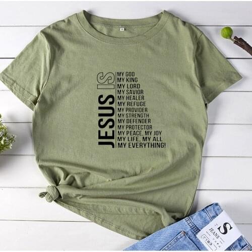 JESUS IS MY GOD Pattern T-shirt Women Fashion Letter Graphics T Shirt Women O-neck Tee Shirt Femme Casual Women Tshirts