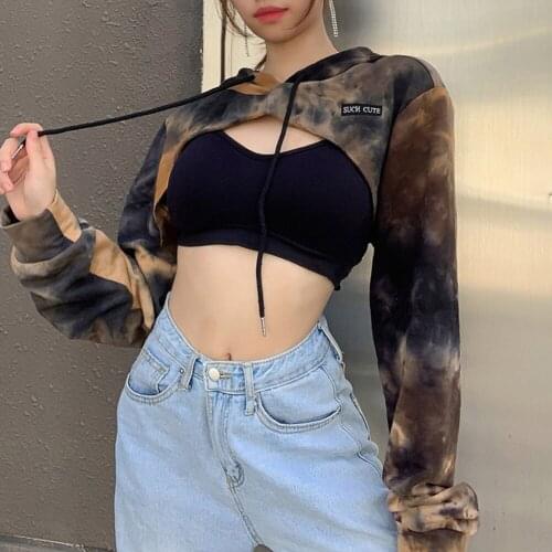 Lady Tie Dye Print Long Sleeve Hoodies Pullover Tops Casual Hoddied Sweatshirt Streetwear Fall Female Sweatshirt Women Clothes