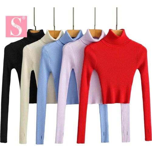 STVY 2020 Autumn Fashion Sweaters Women Long Sleeve Turtleneck Pullover Women Slim Short Sweater Ribbed Top Female 5 Colors
