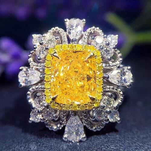 18K White Gold 1ct 6mm Center Yellow Cushion Cut Moissanite Halo Ring Ice Cut Side Pear Ring Engagment Wedding Ring For Women