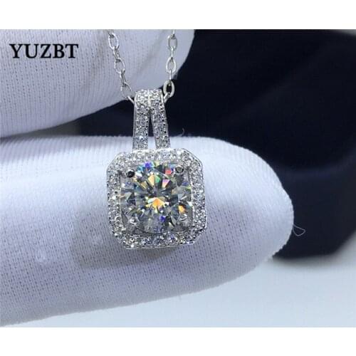 Women 18K White Gold Plated 1 Carat Excellent Cut Cushion Gemstone Diamond Test Past D Color Moissanite Square Pendant Necklace