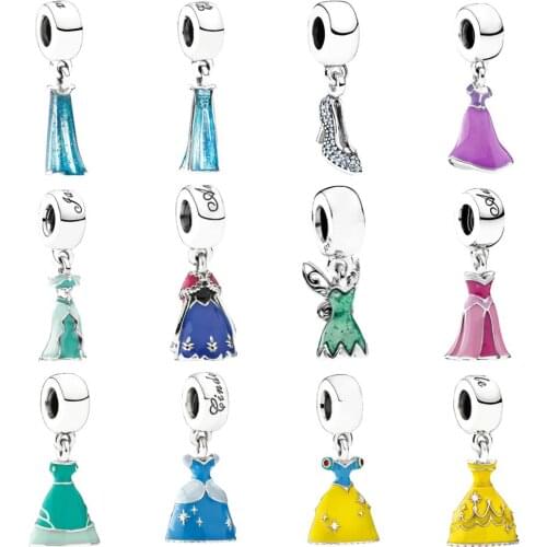 1: 1 Original 925 Sterling Silver PAN Charm Dangle Fairy Tale Princess Skirt Charm Suitable for DIY Bracelet Woman Jewelry Gift
