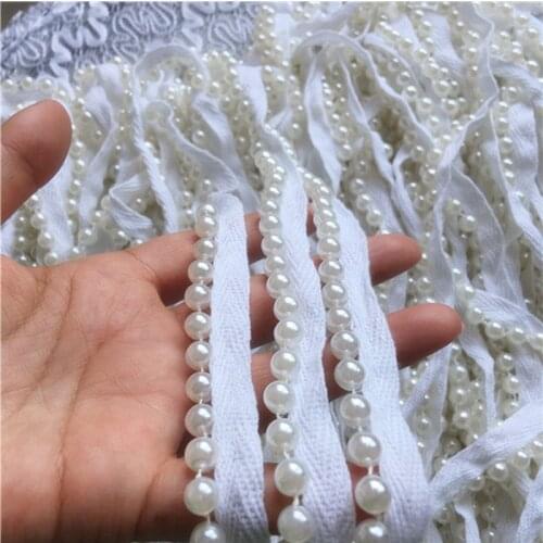 1.8CM Wide Fashion 3D beads Embroidery white flower lace fabric trim ribbon DIY sewing applique dress wedding guipure decor