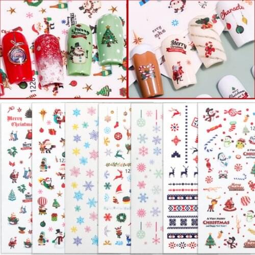 1pcs 3D Elk Old Man Stickers Snowflakes Red Christmas Gifts Nail Art Decals Sliders Glitter Foils Winter Decorations