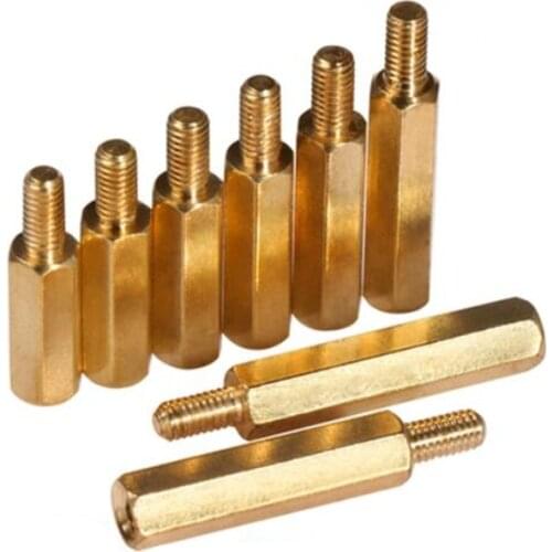 10Pcs M3 Male 6mm x Female 5-50 mm Hex Brass Standoff Spacer M3+6 Copper Hexagonal Stud Spacer Hollow Pillars M3*(5-50)+6mm
