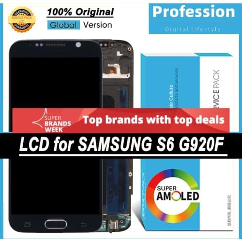 100% Original 5.1'' AMOLED Display for Samsung Galaxy S6 G920 SM-G920F G920F LCD Touch Screen Repair Parts + Service Pack