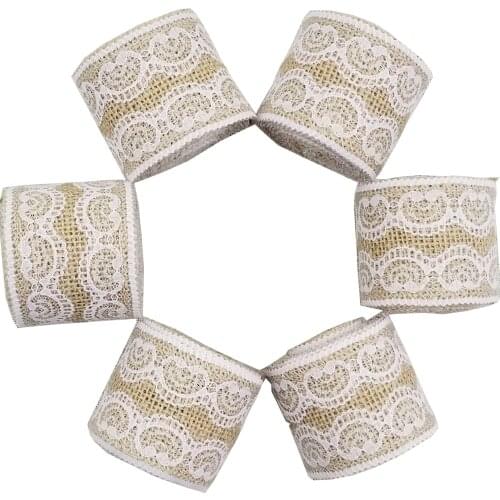 2M/roll Jute Burlap Ribbon Hessian Ribbon With White Lace Vintage Rustic Wedding Decoration Ornament Burlap Wedding Favor