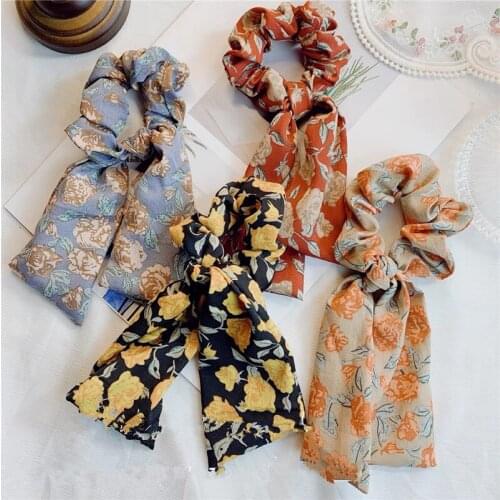 2Pcs/Set Ribbon Fabric Hair Tie Bowknot Ball Head Horsetail Rope Female Net Red Headdress