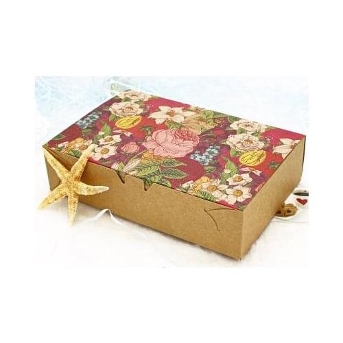 20PCS Vintage Floral Printed Baking Food Kraft Paper Boxes Christmas Gift Boxes Macaron Boxes Packaging for Cookie Candy Carton