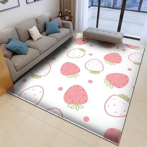 2021 Fresh and Simple Style Pink Strawberry PatternFlannel Carpet Non-Slip Carpet Rectangular Bedroom Living Room Decor Carpet