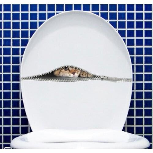 3d vivid Cute Cat in the zipper wall stickers home decor living room bathroom toilet refrigerator animal wall decals poster art