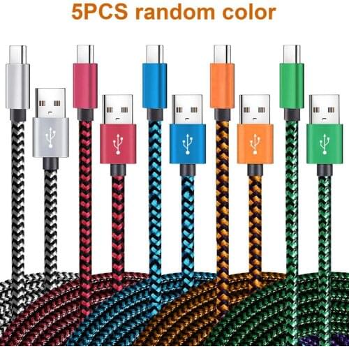 5pcs USB Type C Cable Braided Fast Charging USB C Cord Universal For Smart Phones For Iphone Galaxy Xiaomi Random Color