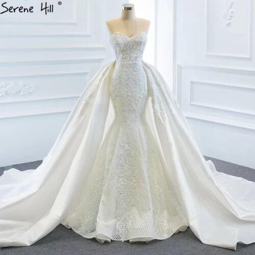 White Mermaid Vintage Sexy Sleeveless Wedding Dresses High-end Off Shoulder Bridal Gown Serene Hill HM66660 Custom Made