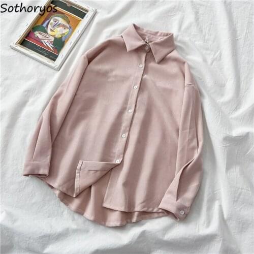 Blouses Women Turn-down Collar Solid Button Shirts Womens Fashion Casual Loose Long Sleeve Clothing Spring Autumn for Ladies