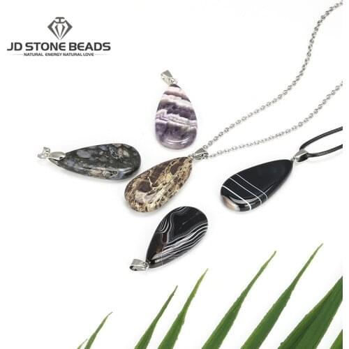 Hot Sale Natural Striped Agate Amethyst Drop Pendant Pick Chain For Necklace Earrings Making Size 21x40MM