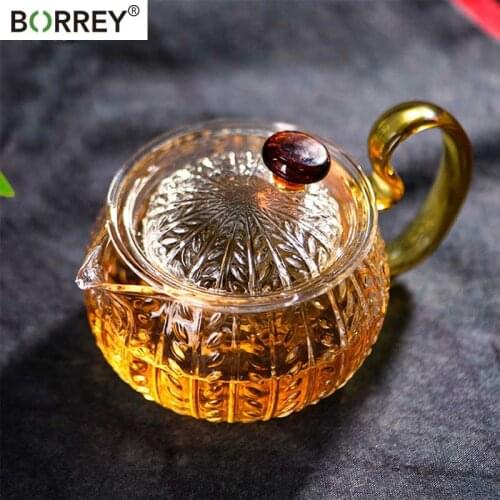 BORREY Patterned Borosilicate Glass Teapot Tea Cup With Handle Holder Heat Resistant Loose Leaf Tea Pot Tool Kettle Set Teaware