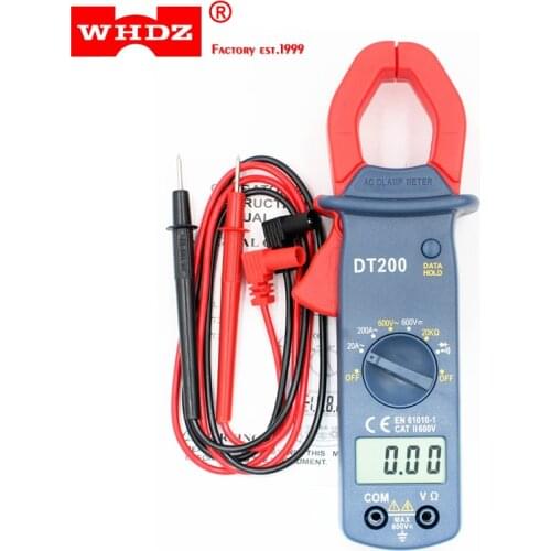 WHDZ Digital Current Clamp Meter DT200 Current Voltage Resistance Buzzer Data Hold Non-contact Diode Detection Test LCD Display