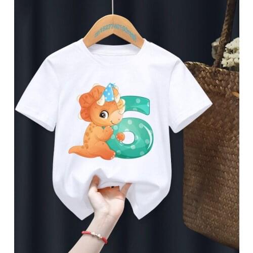 Cute Cartoon Dinosaur Birthday Number 1-10th Print Your Name Baby Kid Customer T-shirt Children Birthday Girl Present Clothes