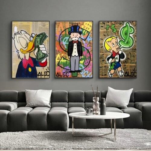 Graffiti Art Alec Monopoly Poster and Print Street Art Canvas Paintings Disney Donald Duck Wall Art Picture for Home Decoration