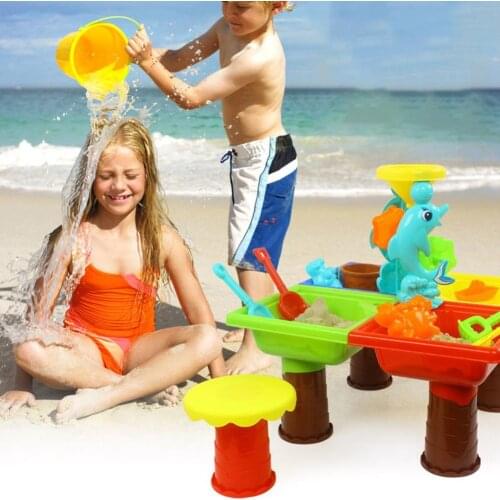Kids Outdoor Indoor Summer Beach Sand Digging Tool Water Playing Plastic Table Toy Kit Seaside Tools Gifts Colorful Scene Access