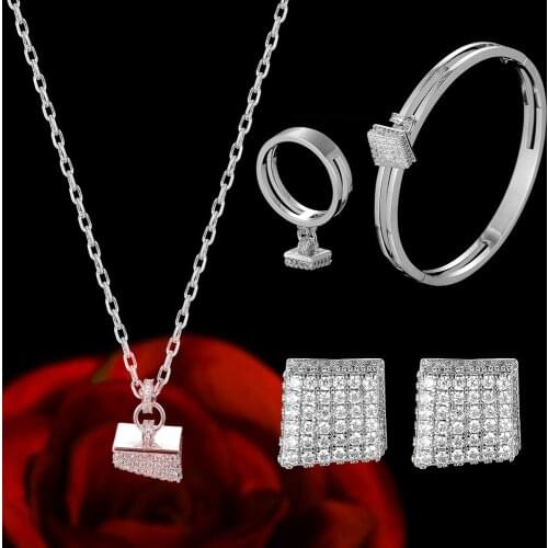Janekelly4pcs Bridal Zirconia Full Jewelry Sets For Women Party, Luxury Dubai Nigeria CZ Crystal Wedding Jewelry Sets