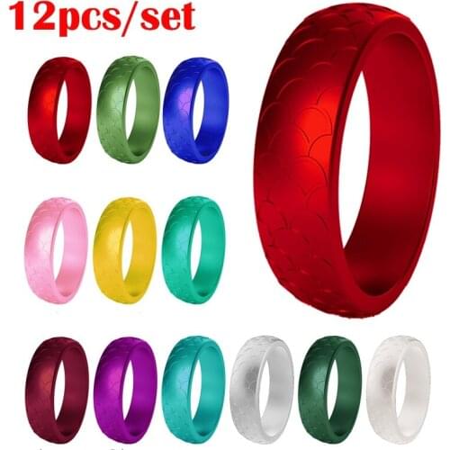 12Pcs/Set Sports Silicone Ring 12 Color for Women Wedding Rubber Bands Hypoallergenic Flexible Finger Rings
