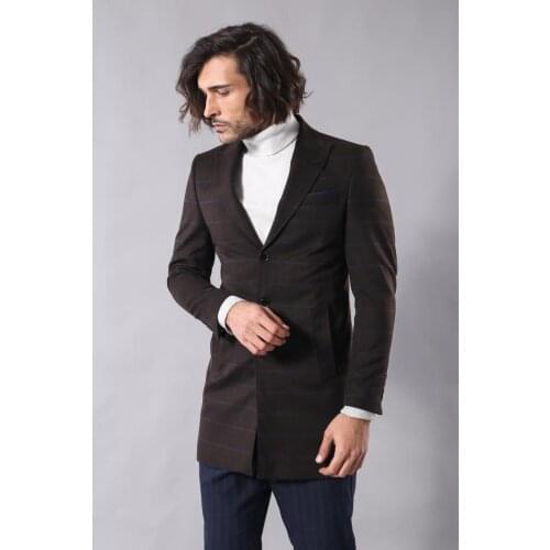 Wide Pointed Collar Brown Plaid Coat