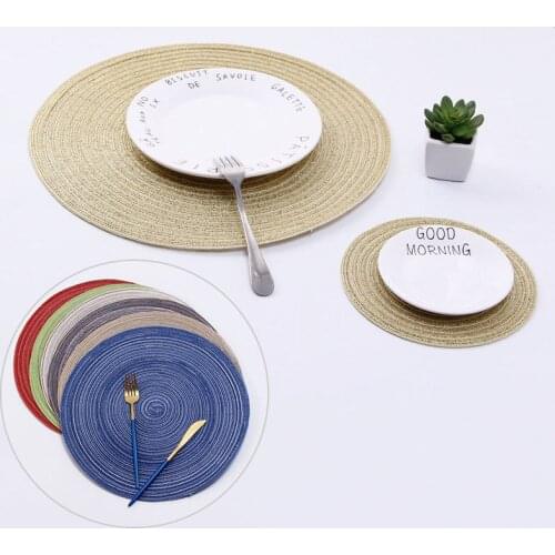 Round Linen Mat Solid Color Placemat Non Slip Table Mats Kitchen Accessories Decoration Home Pad Coaster