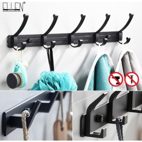 ELLEN Towel Hooks Bath Row Hook Black Bathroom Hook Creative Coat Hook Hanger Kitcxhen Hooks NO Punching ELF1013