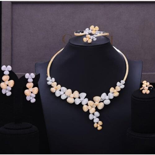 LARRAURI New Luxury Geometry Leaf Statement Jewellry Set Charms Women Wedding Cubic Zirconia Dress Necklace Earring Jewelry Sets