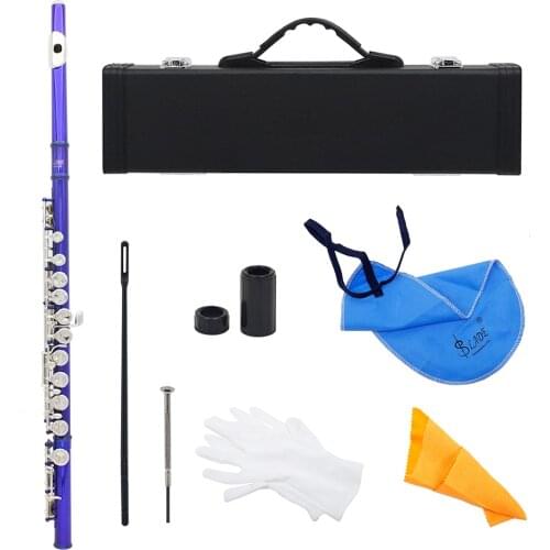 M MBAT Cross Flute 16 Closed Open Holes C Transverse Flute Cupronickel Concert Flute Instrument With E Key Gloves Leather Case