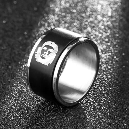 MANGOSKY 12MM Mens 316 Stainless Steel Rolling Ring Ring Titanium Steel Engagement Rolling Ring Che Guevara