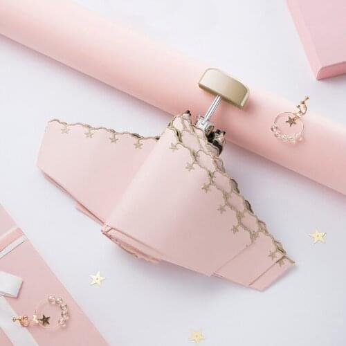 Embroidery Mini Sun Parasol Women 5 Folding Rain Women Uv Protection Ladies Umbrella Light Pocket Pink Paraguas Gift Ideas Y6S